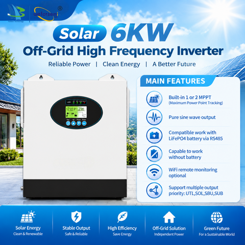 6KW Off-Grid Solar Hybrid Inverter MPPT Smart Monitoring Energy Solution Storage System One-Stop service